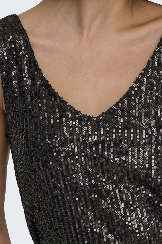 ONLANA S/L V-NECK SEQUINS TOP JRS 15307926 MAGNET/MAGNET SEQ