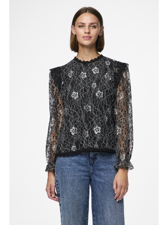 Pieces Blouse PCOLLINE LS LUREX LACE TOP MM JRS 17150743 BLACK