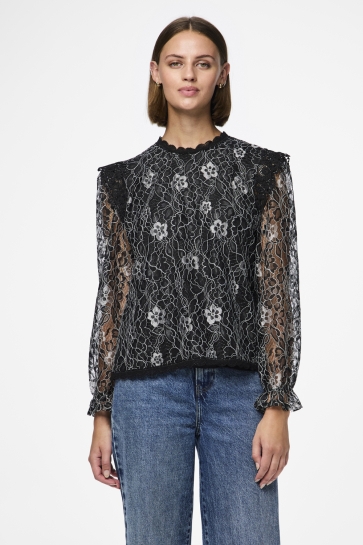 Pieces Blouse PCOLLINE LS LUREX LACE TOP MM JRS 17150743 BLACK