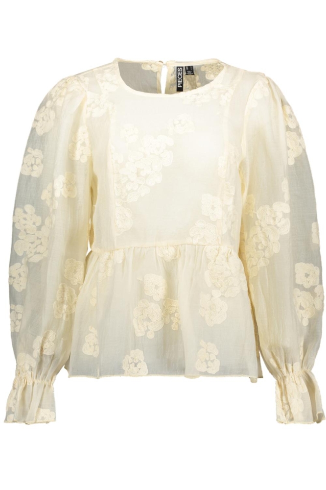 PCDANA LS O-NECK FRILL TOP WVN D2D 17160340 CLOUD DANCER