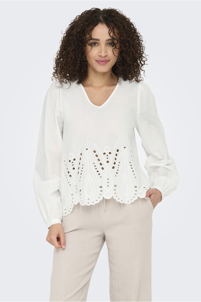 JDYMILEY L/S ANGLAISE TOP WVN 15351525 Cloud Dancer