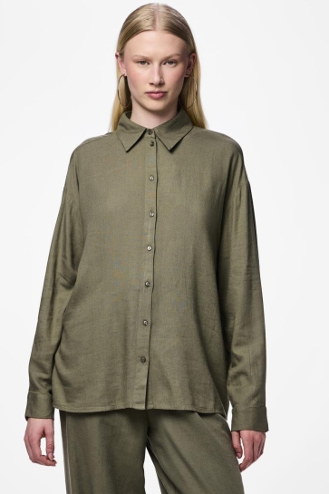 Pieces Blouse PCPIA LS LOOSE SHIRT WVN NOOS 17149315 DEEP LICHEN GREEN