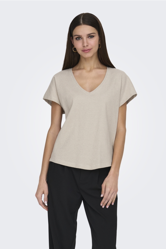 ONLASIA S/S V-NECK TOP CC JRS 15339794 PUMICE STONE/FROSTED AL