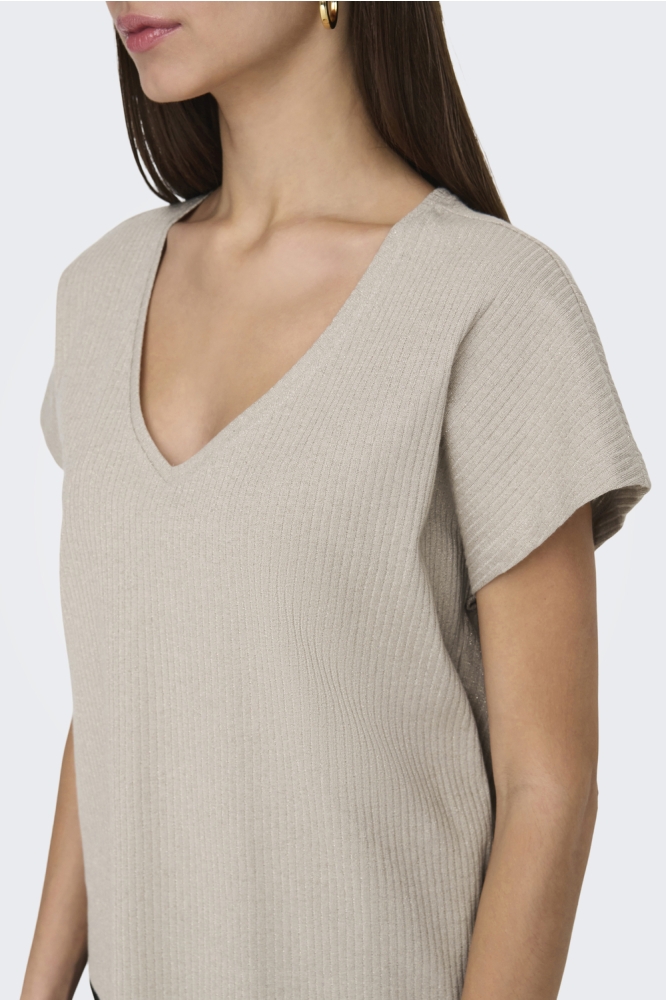 ONLASIA S/S V-NECK TOP CC JRS 15339794 PUMICE STONE/FROSTED AL