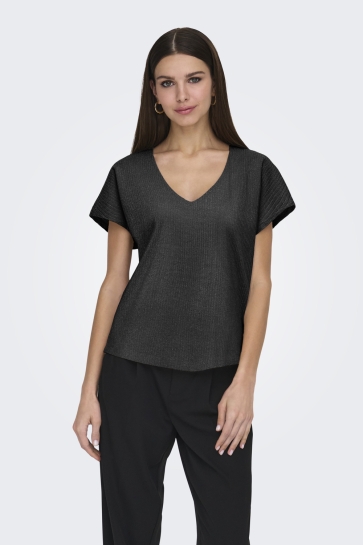 Only T-shirt ONLASIA S/S V-NECK TOP CC JRS 15339794 BLACK/BLACK GLIT