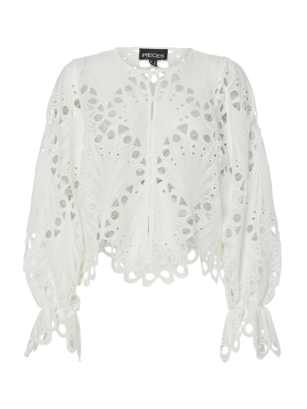 Pieces Blouse PCNYKKE LS O-NECK LACE SHIRT WVN D2 17157851 Bright White