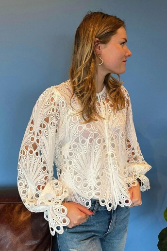 Pieces Blouse PCNYKKE LS O-NECK LACE SHIRT WVN D2 17157851 Bright White