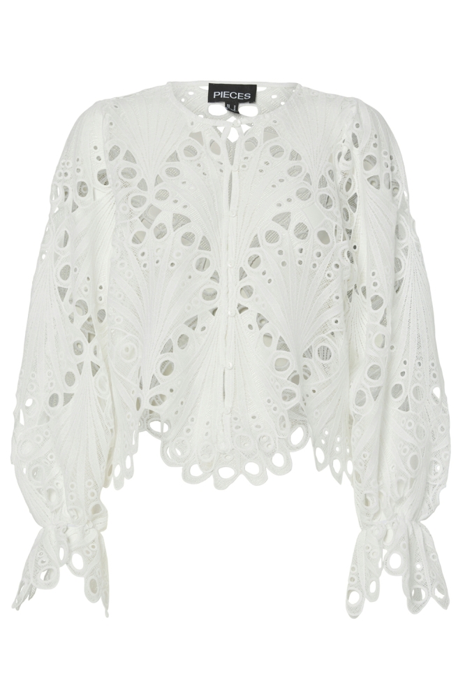 PCNYKKE LS O-NECK LACE SHIRT WVN D2 17157851 Bright White