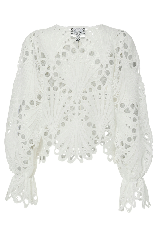 PCNYKKE LS O-NECK LACE SHIRT WVN D2 17157851 Bright White