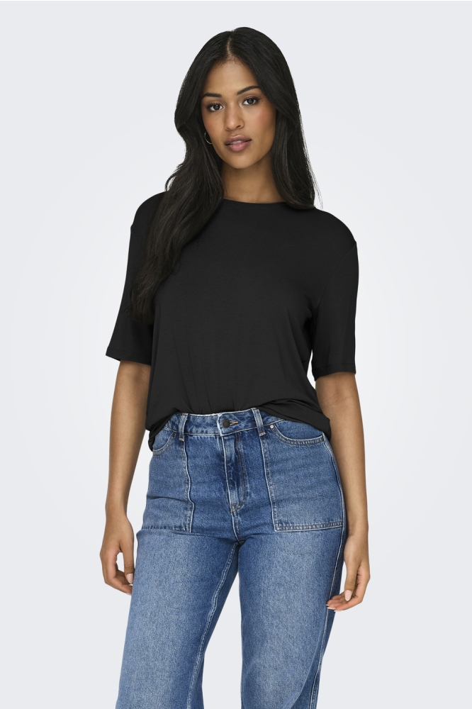 JDYMILA S/S O-NECK TOP JRS 15330819 BLACK