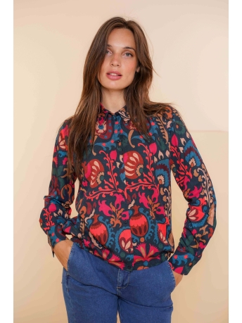 Geisha Blouse BLOUSE MET PRINT 43670 20 Blue/Coral combi