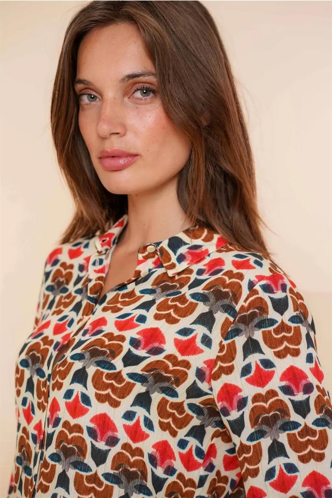 BLOUSE MET PRINT 43680 20 Blue/Coral