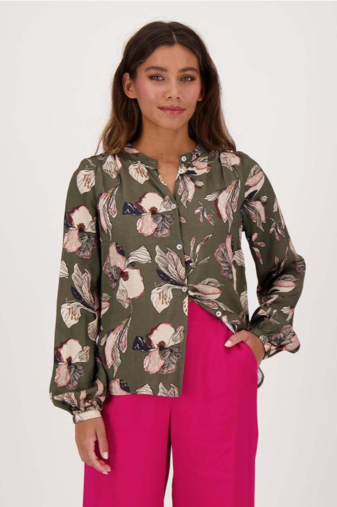 BLOUSE MET IRIS BLOEMEN PRINT 0304 065 DONKERGROEN