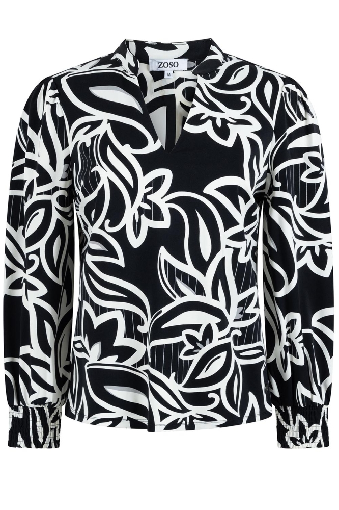 VIVIAN PRINTED TRAVEL BLOUSE 244 1140 BLACK/IVORY