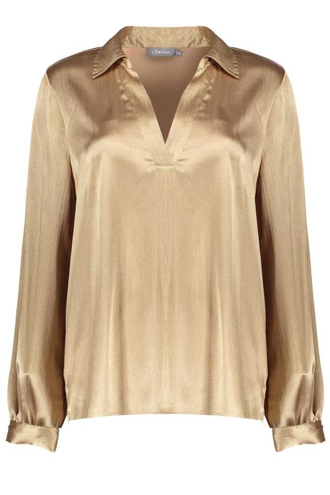 SATIN TOP MET V HALS 43540 14 SAND