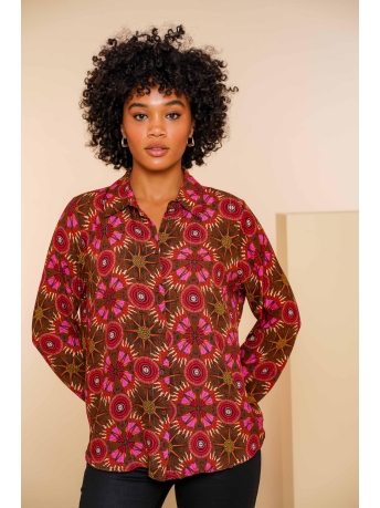 Geisha Blouse BLOUSE MET PRINT 43682 20 Fuchsia/Camel