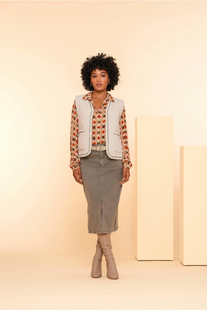 BLOUSE MET BLOEMENPRINT EN LUREX 43697 20 10 off-white/brick