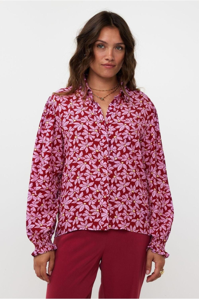 BLOUSE ALYSSA FS2425 WINE RED/LILAC FLOWER