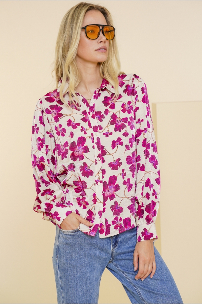 BLOUSE MET BLOEMENPRINT 43951 20 000721 LIGHT SAND/FUCHSI