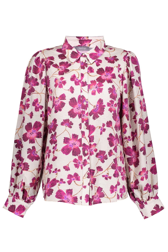 BLOUSE MET BLOEMENPRINT 43951 20 000721 LIGHT SAND/FUCHSI