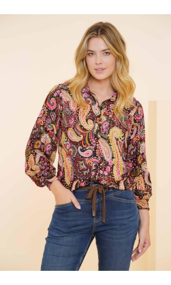 KLEURRIJKE BLOUSE MET PAISLEYPRINT 43949 20 000999 BLACK/FUCHSIA