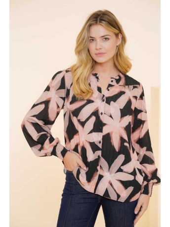 Geisha Blouse BLOUSE MET BLOEMENPRINTE EN LUREX 43964 20 BLACK/PINK