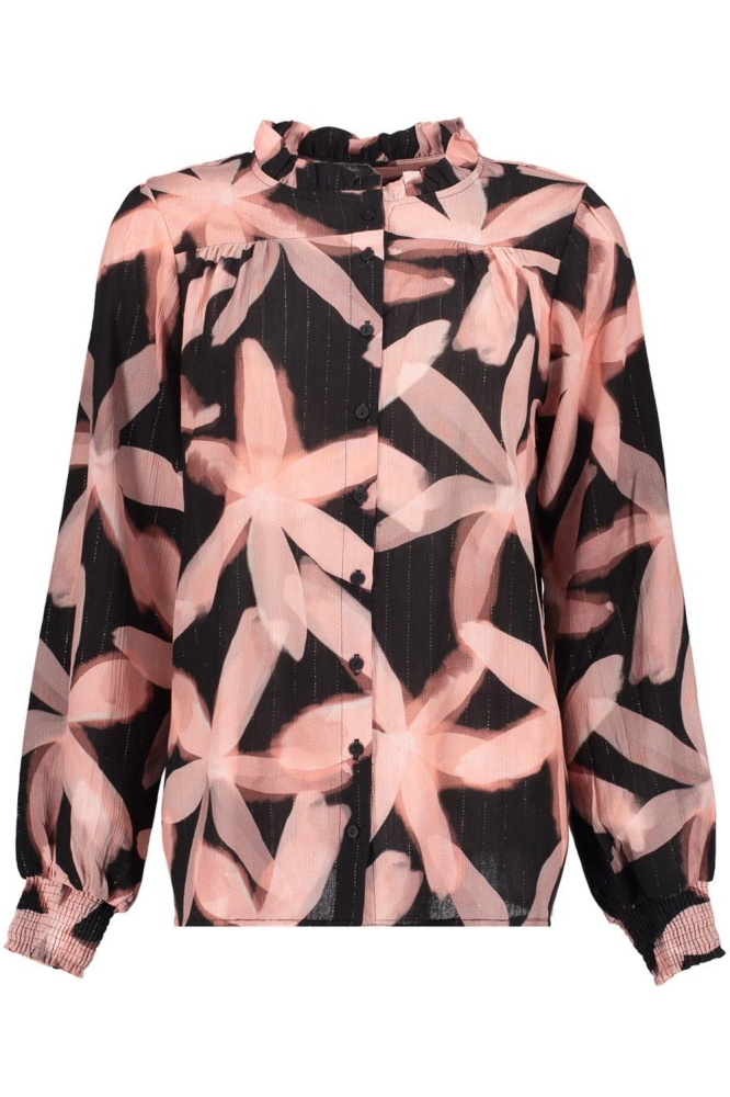 BLOUSE MET BLOEMENPRINTE EN LUREX 43964 20 BLACK/PINK