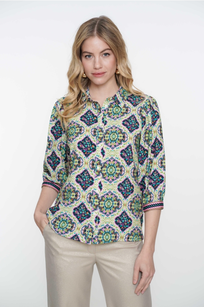 BLOUSE MET BLOEMENPATROON 53220 20 000675 Navy/Green