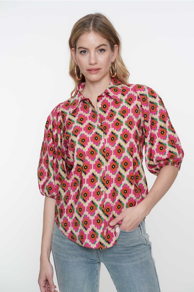 BLOUSE MET GRAFISCH PATROON 53258 20 000420 Pink/Mint