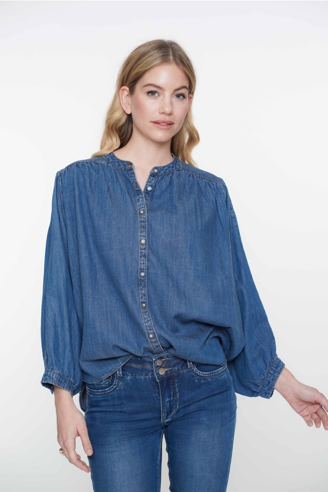 BLOUSE WIJDE MOUWEN 53013 10 827 MID BLUE DENIM