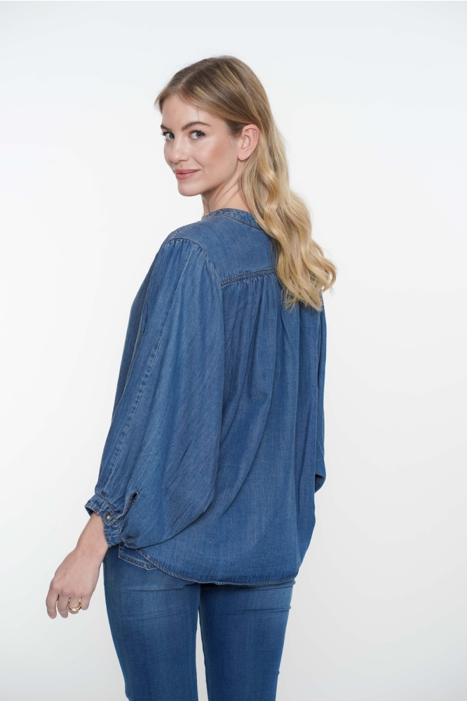 BLOUSE WIJDE MOUWEN 53013 10 827 MID BLUE DENIM