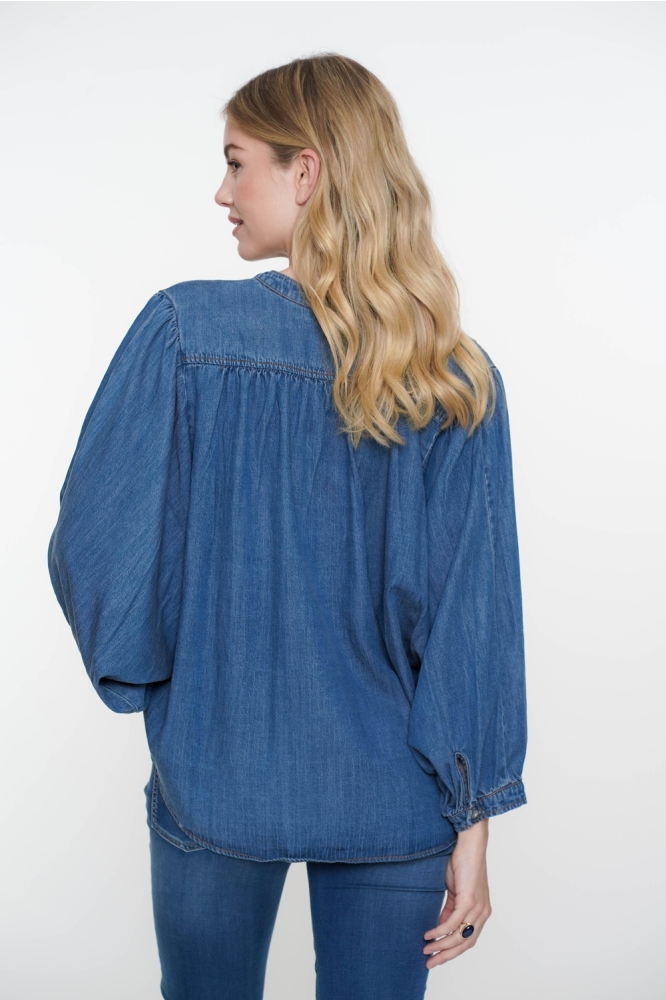 BLOUSE WIJDE MOUWEN 53013 10 827 MID BLUE DENIM