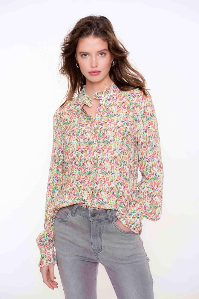 BLOUSE BLOEMENPRINT RUFFLE 43945 20 000010 Off-White/Ocean Blue