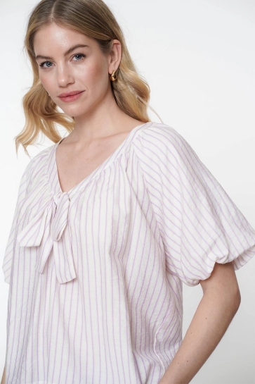 Geisha Blouse TOP STREPEN STRIKDETAIL 53062 14 000010 Off-White/Lilac