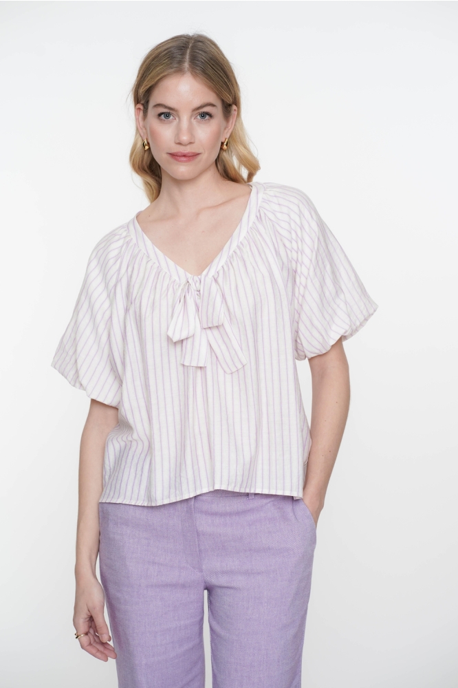 TOP STREPEN STRIKDETAIL 53062 14 000010 Off-White/Lilac