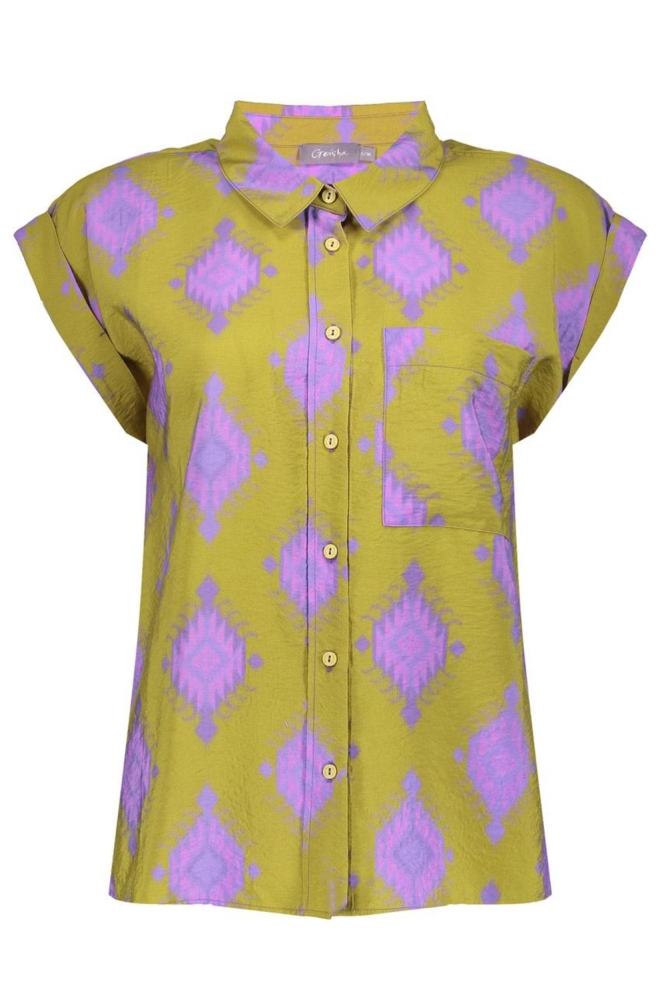 S S BLOUSE AZTEK PRINT 53210 20 000530 Green/Purple