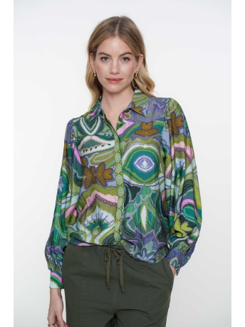 Geisha Blouse BLOUSE GRAFISCHE PRINT MET TAPE 53227 20 000530 Green/Purple