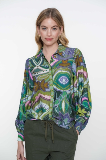 Geisha Blouse BLOUSE GRAFISCHE PRINT MET TAPE 53227 20 000530 Green/Purple