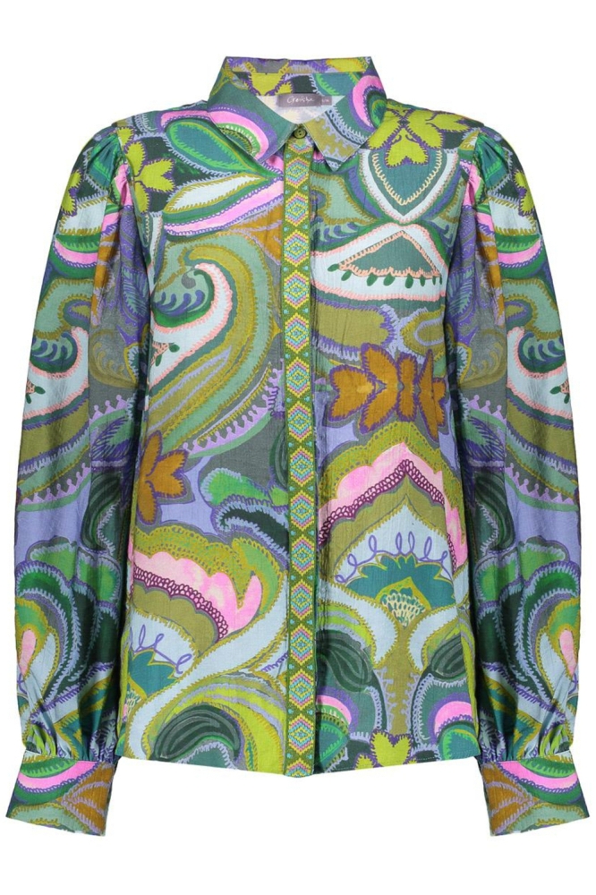 BLOUSE GRAFISCHE PRINT MET TAPE 53227 20 000530 Green/Purple