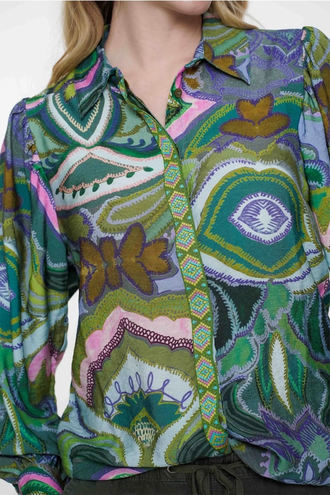 BLOUSE GRAFISCHE PRINT MET TAPE 53227 20 000530 Green/Purple