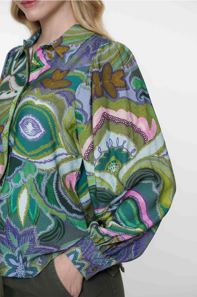 BLOUSE GRAFISCHE PRINT MET TAPE 53227 20 000530 Green/Purple