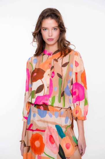 Geisha Blouse ABSTRACTE PRINT BLOUSE 53162 70 SAND/ORANGE/BLUE/GREEN