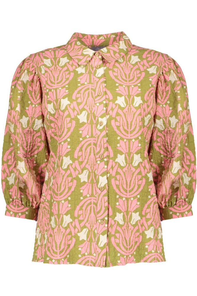 KLEURRIJKE BLOUSE MET IKATPRINT 53208 20 Green/Pink