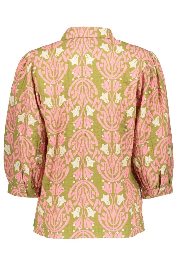 KLEURRIJKE BLOUSE MET IKATPRINT 53208 20 Green/Pink