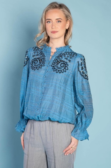 I-coni-K Blouse MARIA LYOCEL EMBR 25S P309 01 306 DENIM