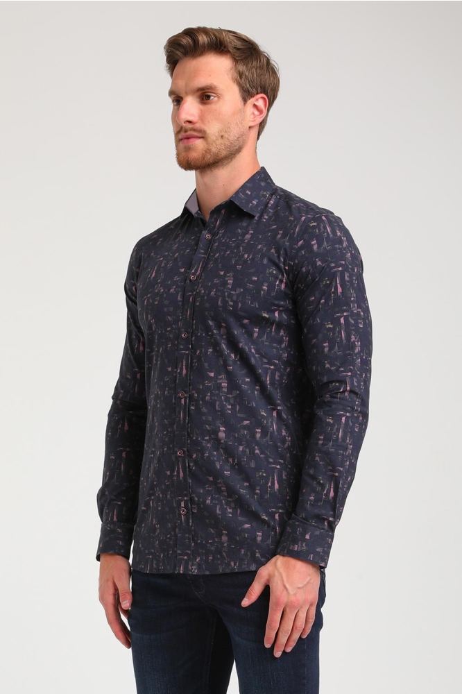 OVERHEMD MET GEOMETRISCH PATROON 334747 301 navy