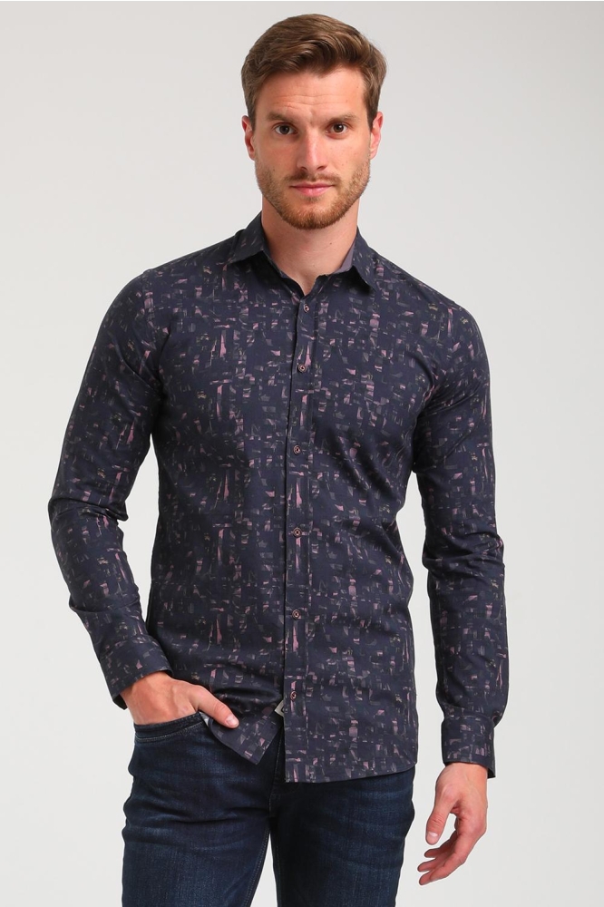 OVERHEMD MET GEOMETRISCH PATROON 334747 301 navy