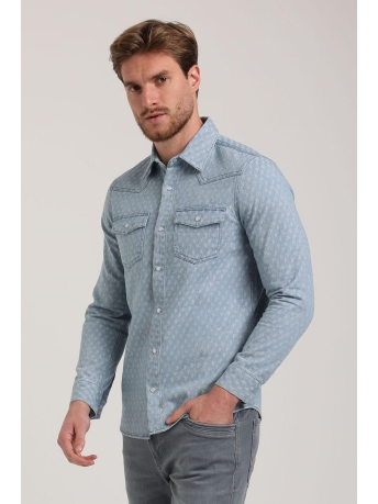 Gabbiano Overhemd DENIM OVERSHIRT MET UNIEK PATROON 335237 915 bleach