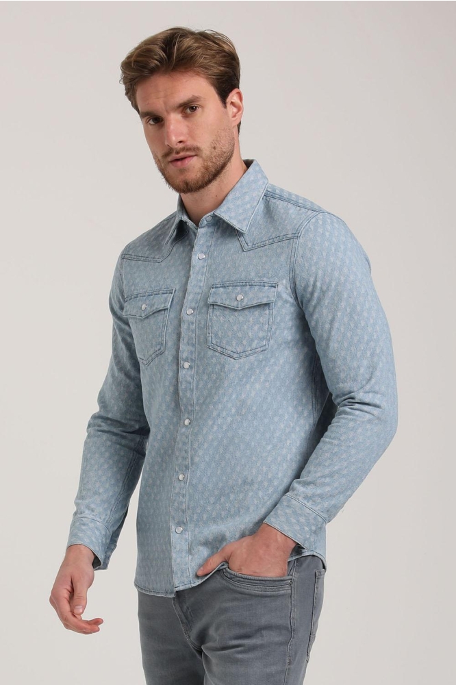 DENIM OVERSHIRT MET UNIEK PATROON 335237 915 bleach