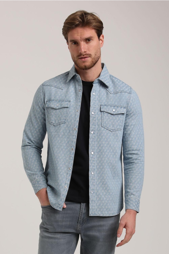 DENIM OVERSHIRT MET UNIEK PATROON 335237 915 bleach